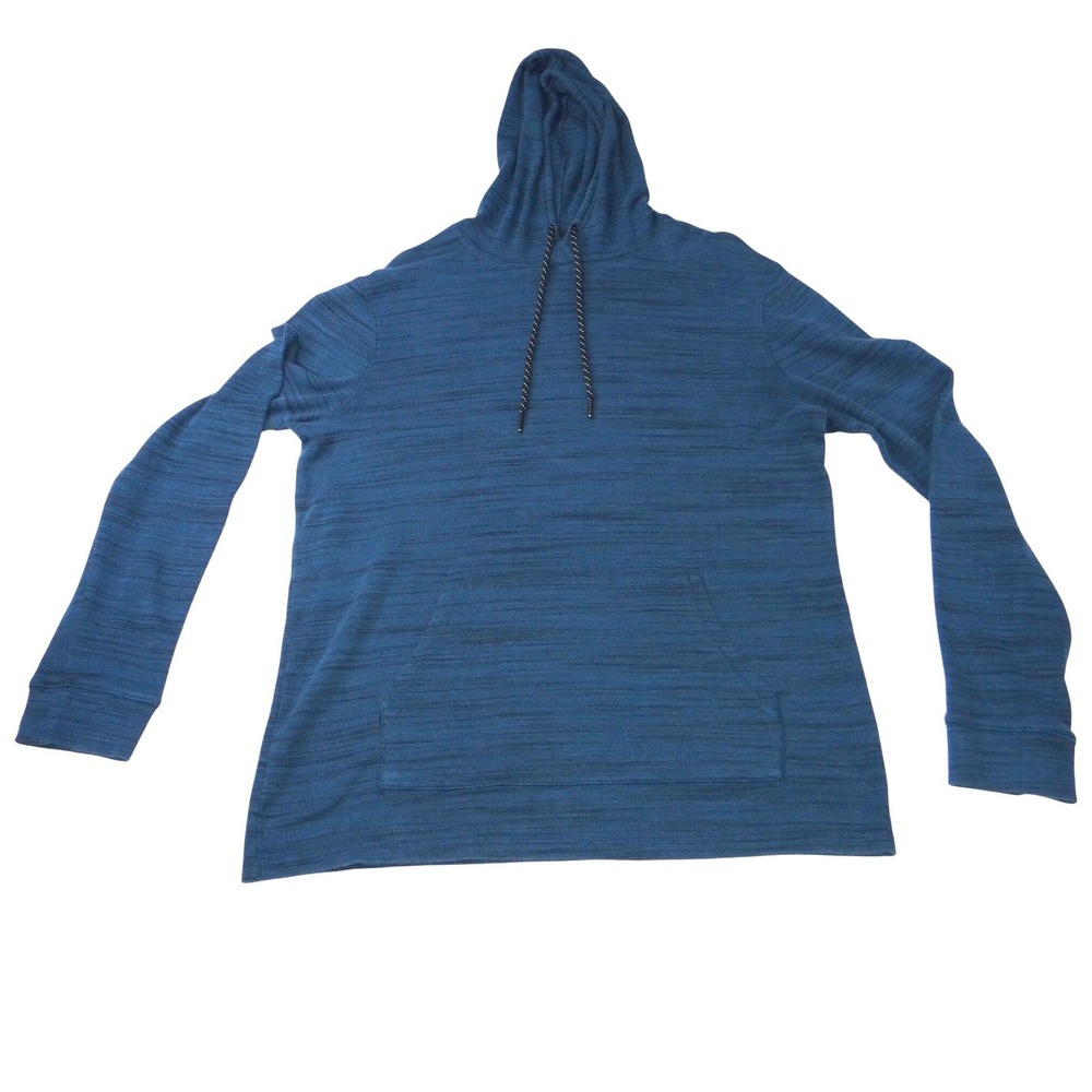 Men's Blue Heathered Long Sleeve Hoodie Pocket Casual Pullover Top